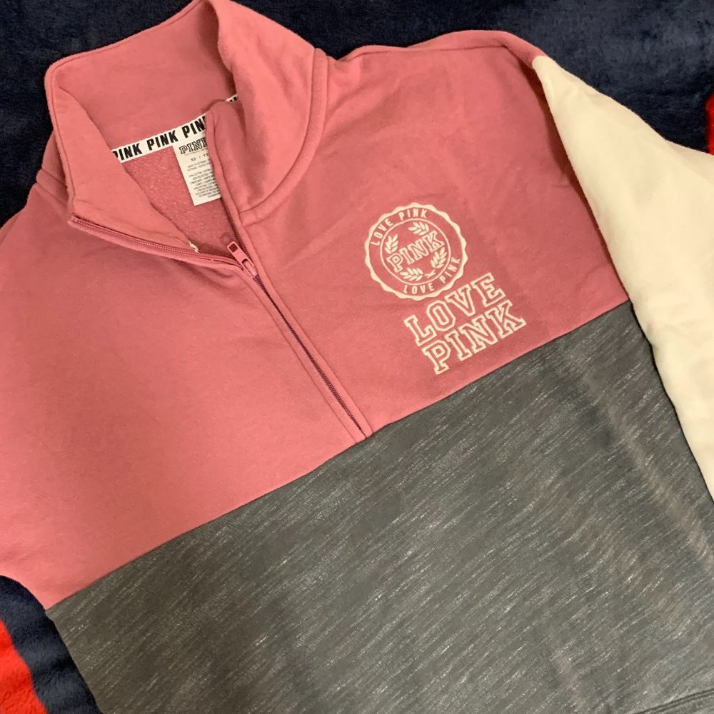 PINK Victoria Secret pink, grey, white quarter zip - size XS